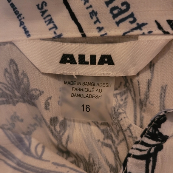 Alia White Paris Scene Print Cropped Sleeve Shirt Sz.16 - Picture 7 of 7